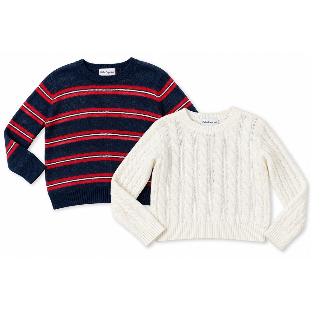 Cotton Emporium Sweater Bundle Girls Medium NWT Ivory Navy Red 2 Pc